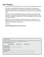 Mitsubishi WD52631 WD57731 WD65731 TV Operating Manual